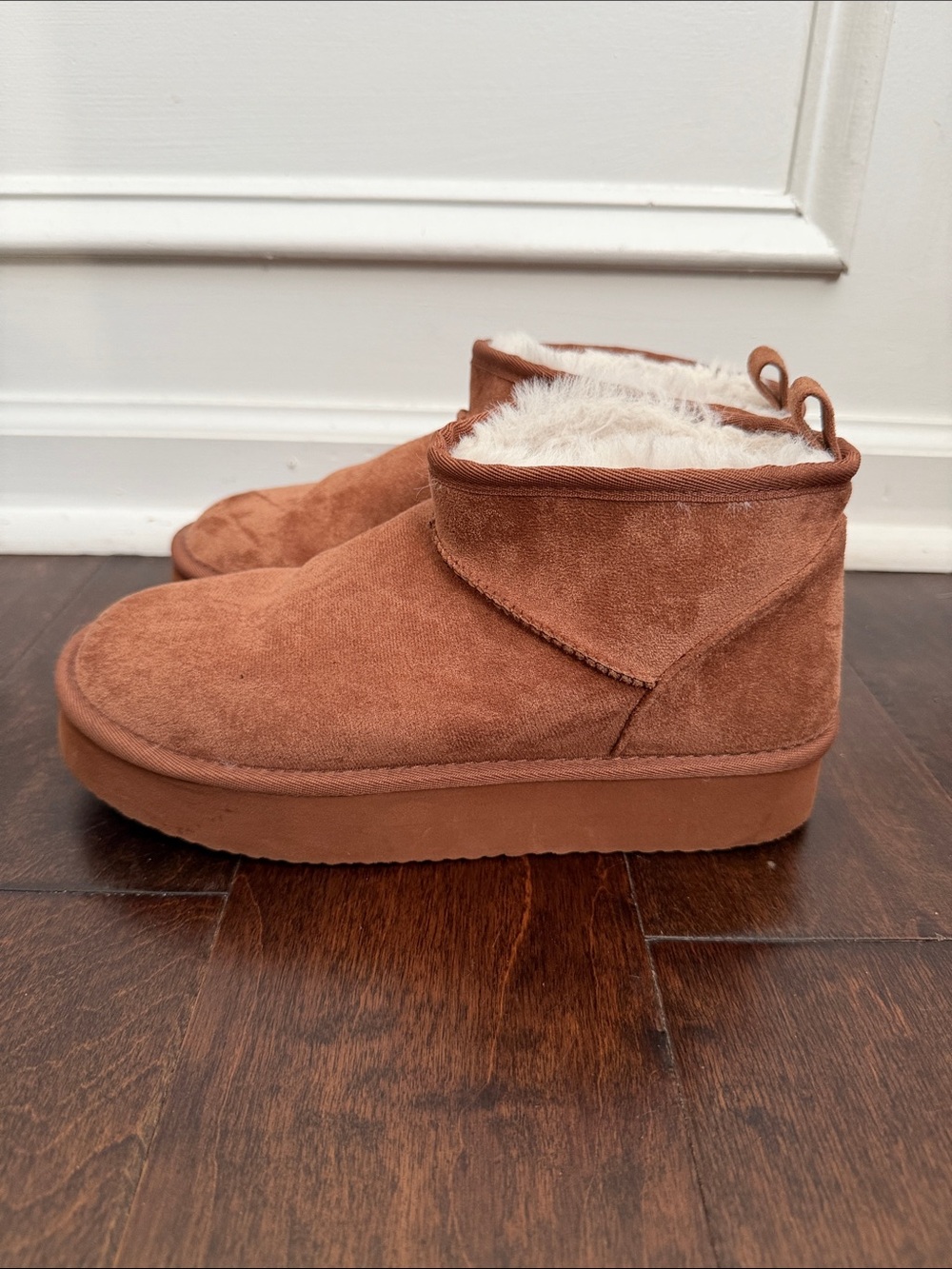 aerie Faux-Fur Lined Ankle Booties in Chestnut Brown 7